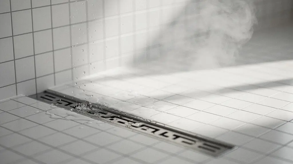 Cuarto de baño moderno con mampara de ducha y azulejos, simbolizando la barrera invisible de impermeabilización que protege contra filtraciones costosas